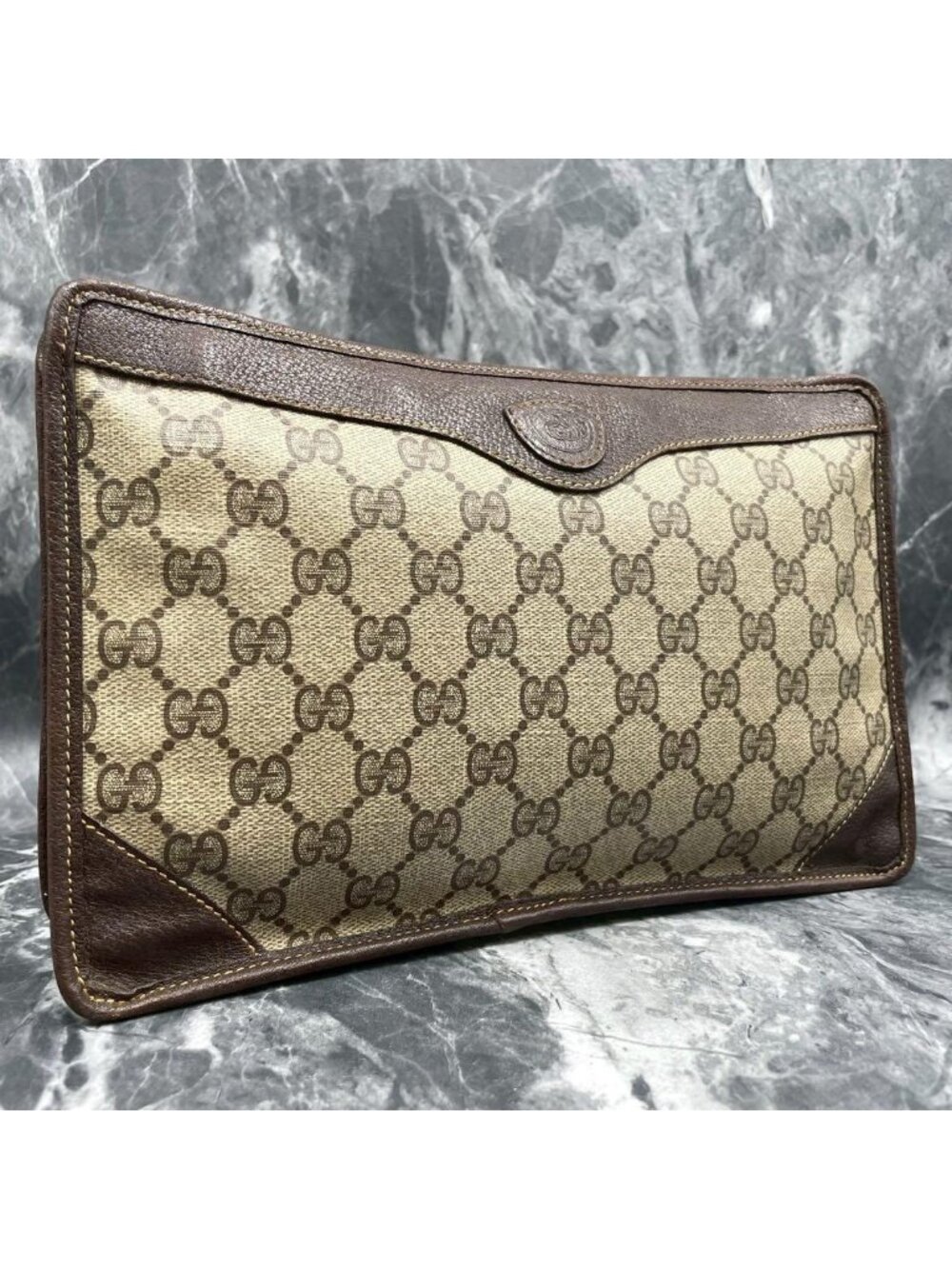 Gucci Clutch Second Brown Leather Logo - Picture 1 of 8